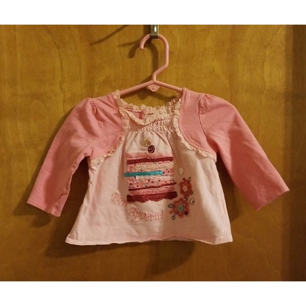 Girl's 12 month Flapdoodles pink cake Bon Appetite long sleeve shirt